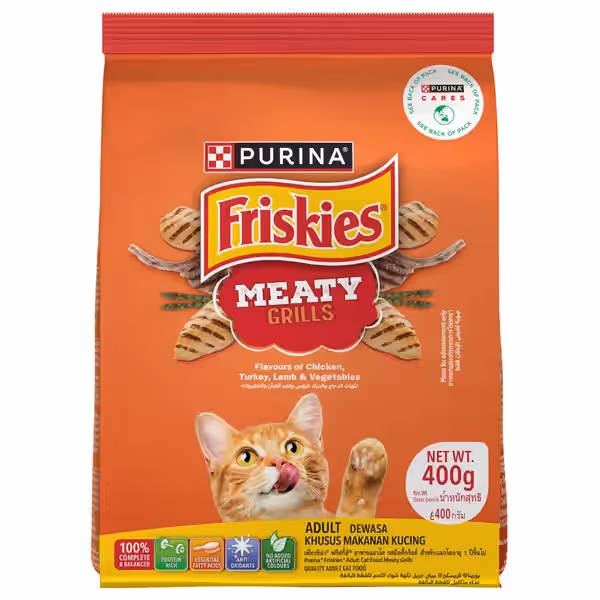 Friskies Meaty Grills Adult Dry Cat Food – made with Chicken, Turkey, Lamb and Vegetables