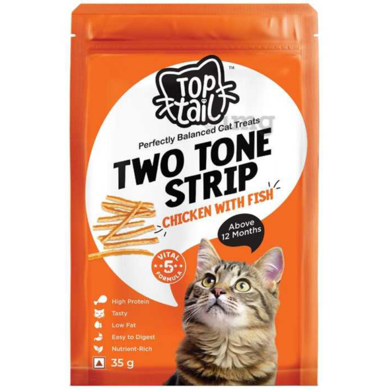Top tail Two Tone Strips Chicken & Fish for Cats, 35g