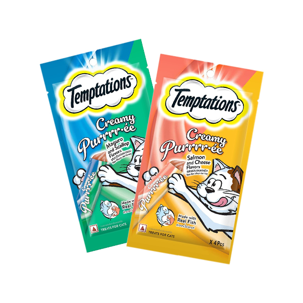 Temptations Maguro & Scallop, Salmon & Cheese Flavour Creamy Cat Treats Combo (2 x 48 g + 2 x 48 g)
