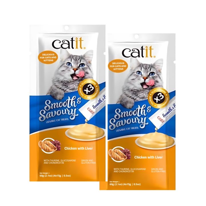 Catit Smooth & Savoury lickable Treats for Cat and kittens, Chicken with Liver, Pack of 2
