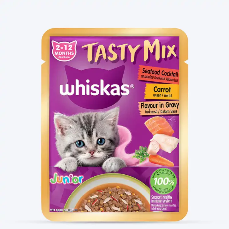 Whiskas seafood kitten cat food gravy pack