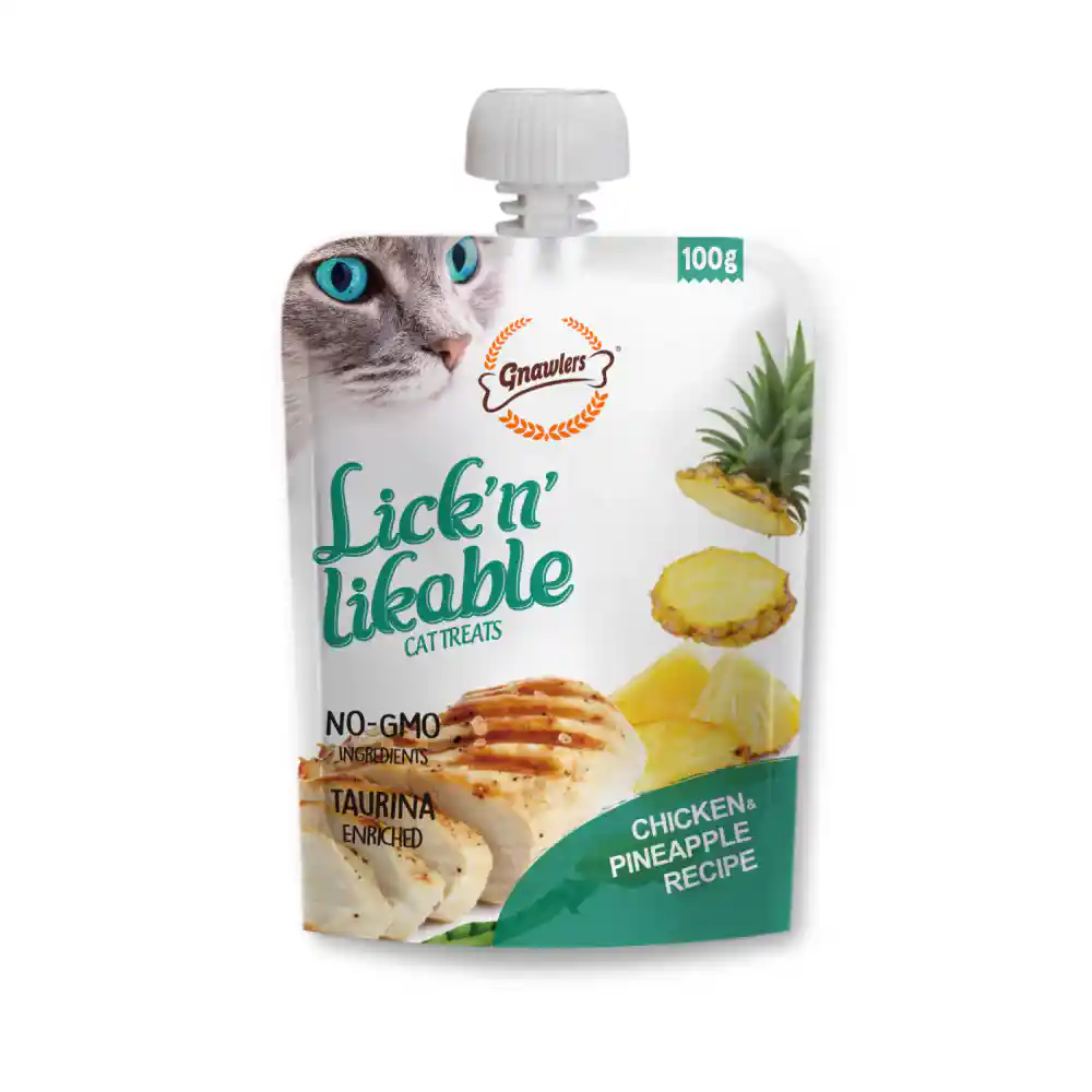 7q8AotGIu-product.webp Gnawlers Lick N Likable Chicken and Pineapple Recipe for Cats, 100g