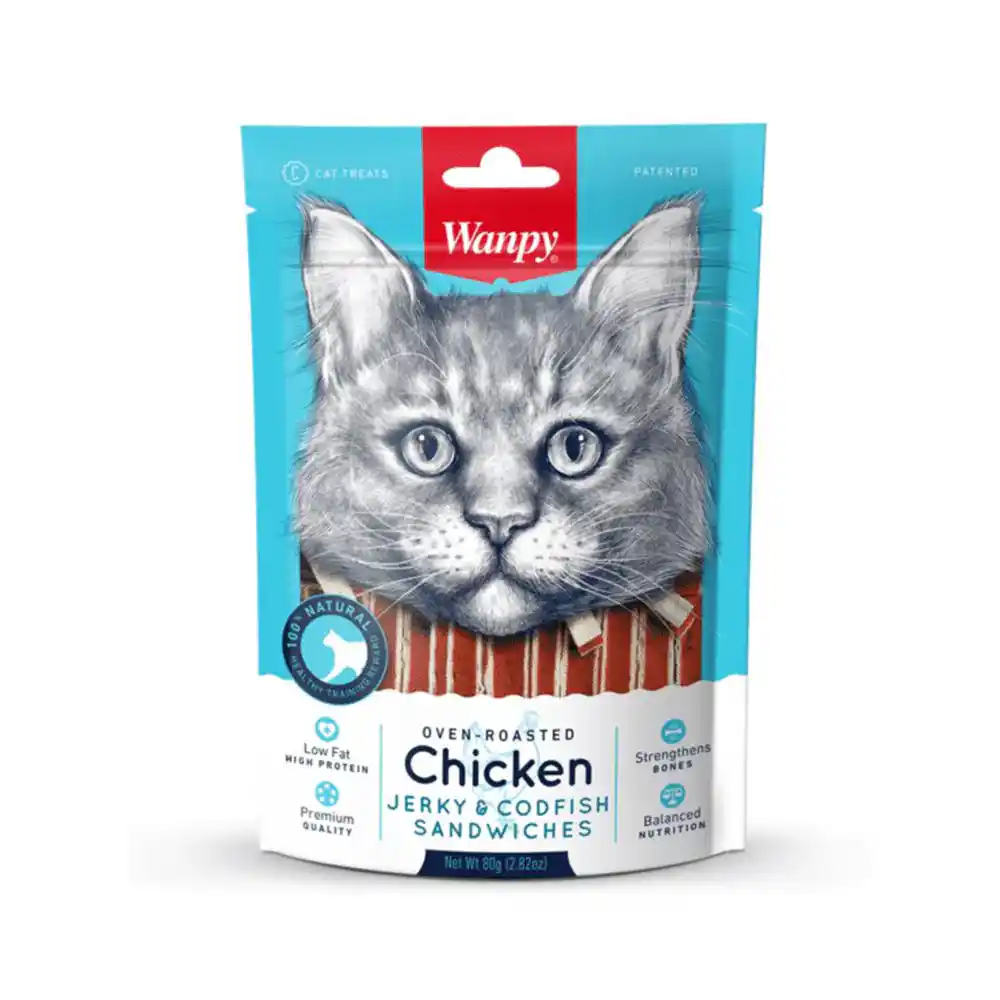 F-y1R-UDR-product.webp Wanpy Chicken Jerky and Codfish Sandwich, 80g - Image 1