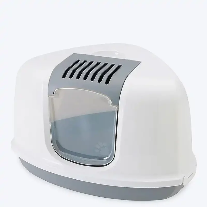 Savic Nestor Corner Cat Litter Box - White/Grey - 23 x 18 x 16 Inch