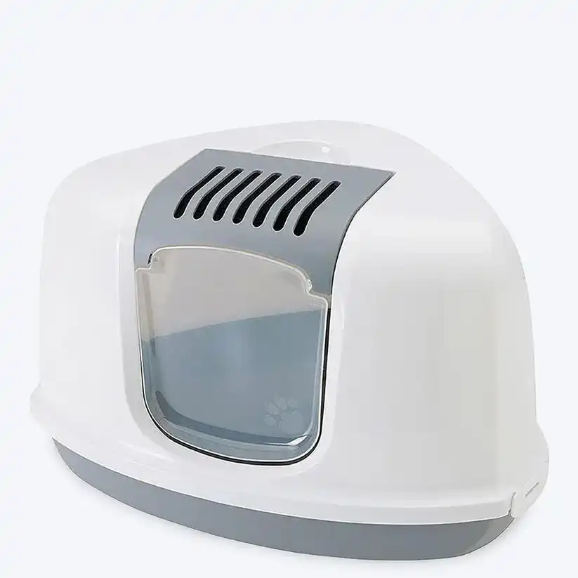 Grey-23-x-18-x-16-Inch.webp Savic Nestor Corner Cat Litter Box - White/Grey - 23 x 18 x 16 Inch