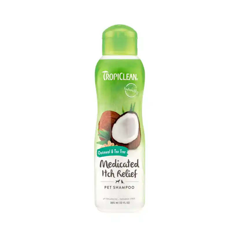 Idgz1xMDG-TropiClean-Oatmeal-and-Tea-Tree-Medicated-Itch-Relief-Pet-Shampoo-.webp TropiClean Oatmeal and Tea Tree Medicated Itch Relief Pet Shampoo, 355ml - Image 1