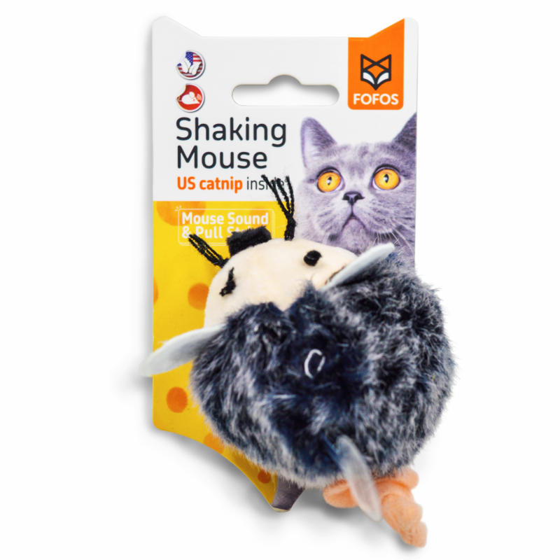 FOFOS Pull String & Sound Chip Mouse Shaped Electronic Toy for Cats (Grey)
