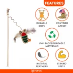 Barkbutler x Fofos Scandi Beetle with Wooden Stick Cat Toy - 40 cm - Image 3