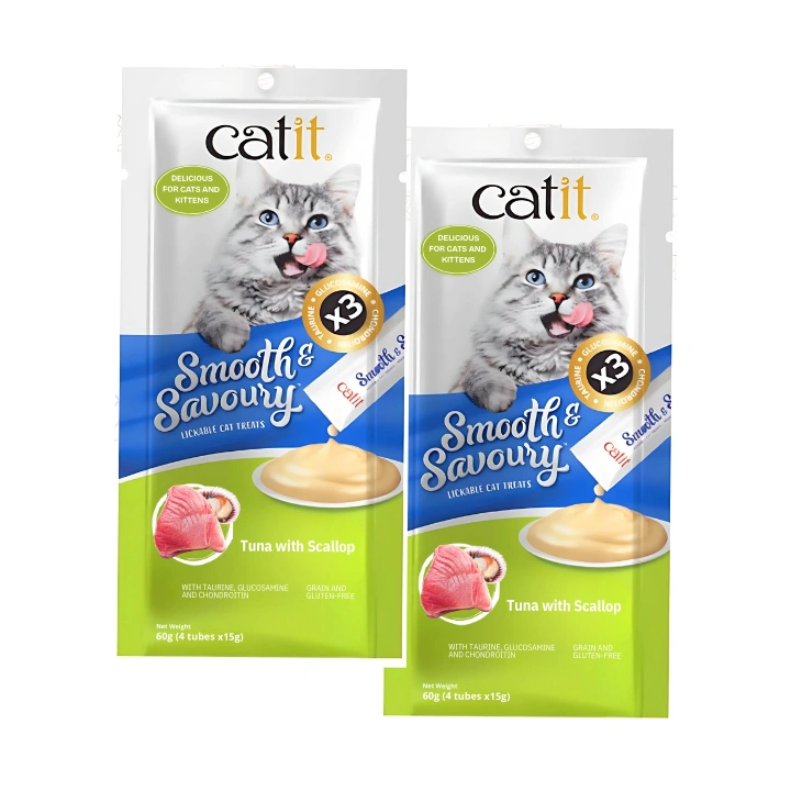 Catit Smooth & Savoury Tuna with Scallop Creamy Cat Treats, Pack of 2