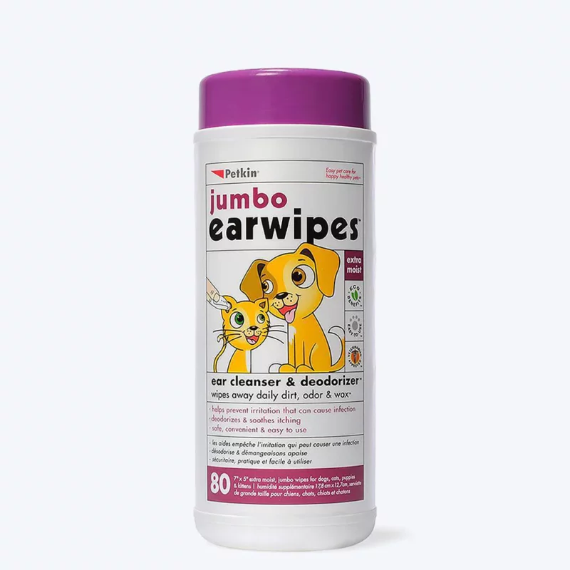 Petkin Jumbo Earwipes(80 Counts)
