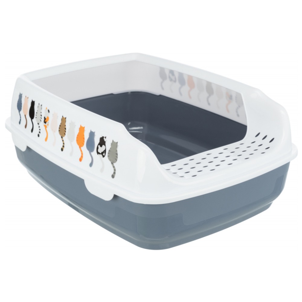 Qqgu1UvNN-product.jpeg Trixie Delio Cat Litter Tray with Rim Printed (38x20x50cm, Grey/White) - Image 1