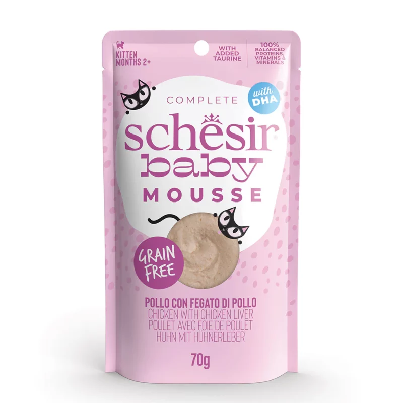 Schesir Baby Cat Mousse, Chicken & Chicken Liver Wet Food in Pouch, 70g