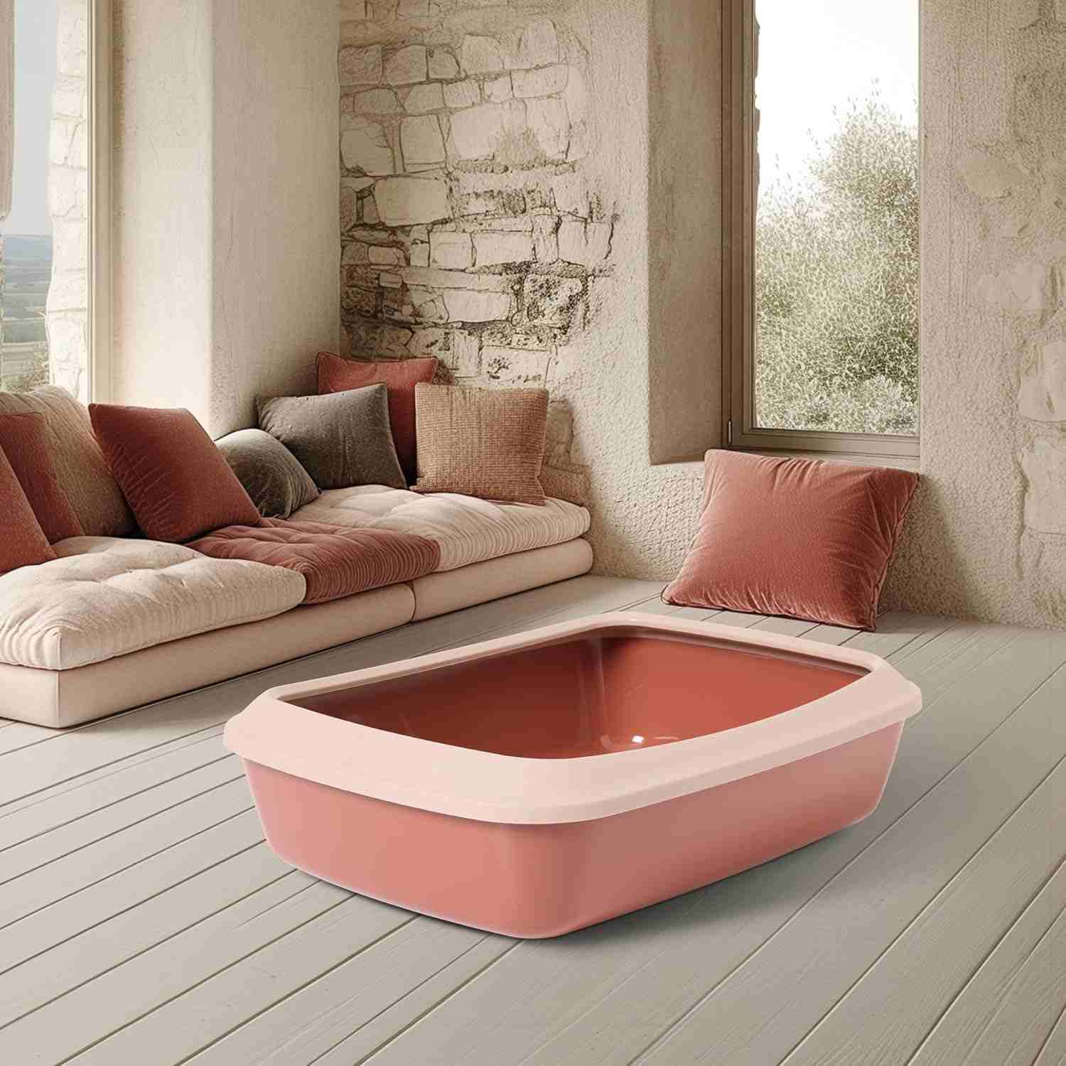 TdJIk8qxw-Savic-Iriz-Litter-Tray-with-Rim-for-Cats-Tuscan-Red-17-x-12-x-5-inch.jpeg Savic Iriz Litter Tray with Rim for Cats, Champagne Pink Tuscan Red (17 x 12 x 5 inch) - Image 1