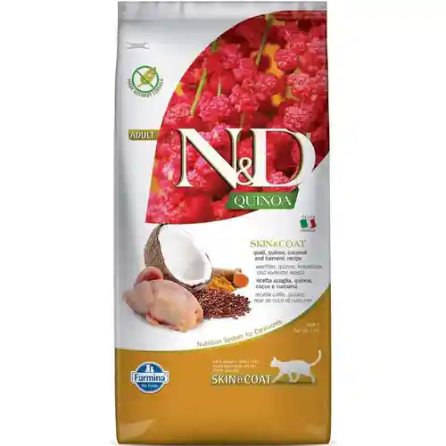 Farmina N&D Quinoa Quail Coconut & Turmeric Skin & Coat Grain Free Adult Cat Dry Food, 5kg