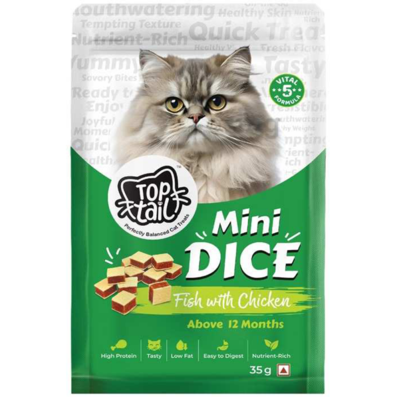 Top Tail Fish Chicken Treats Mini Dice 35g for Cats