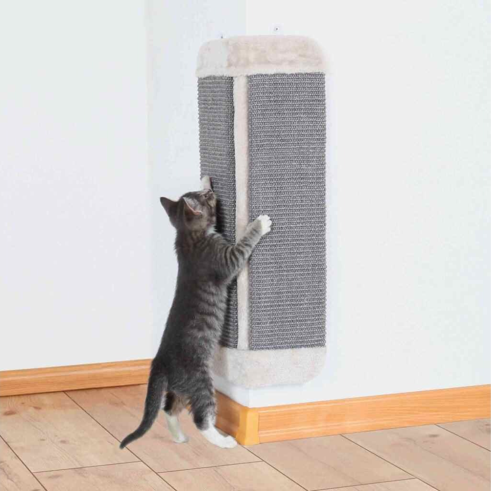 Trixie Scratching Board XL f. Corners for Cats, Sisal_Plush Catnip (32 x 60 cm, Grey_Light Grey) Trixie Scratching Board XL f. Corners for Cats, Sisal/Plush Catnip (32 x 60 cm, Grey/Light Grey) - Image 1