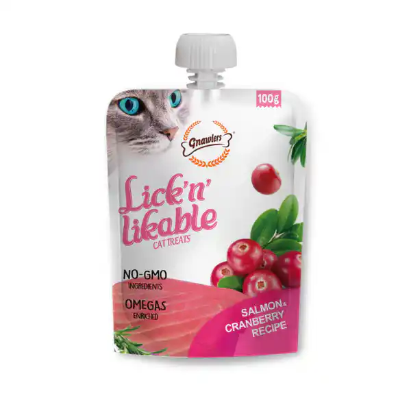 Gnawlers Salmon and Cranberry Lick n Likable Cat Treats, 100g