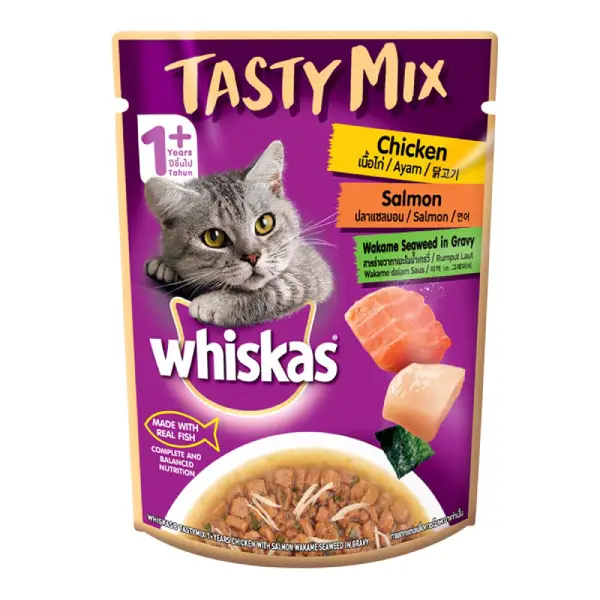 Whiskas-Tasty-Mix-Salmon-Wakame-Chicken-Seaweed-In-Gravy-Wet-Cat-Food-70-gm-1.webp Whiskas Tasty Mix Salmon Wakame Chicken Seaweed In Gravy Wet Cat Food - 70g