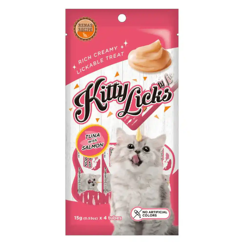 Xmlb13Eih-Renas-Recipe-Kitty-Licks-Tuna-with-Salmon-Cat-Treat-15g-x-4.webp Rena's Recipe Kitty Licks Tuna with Salmon Cat Treats, 15g - Image 1
