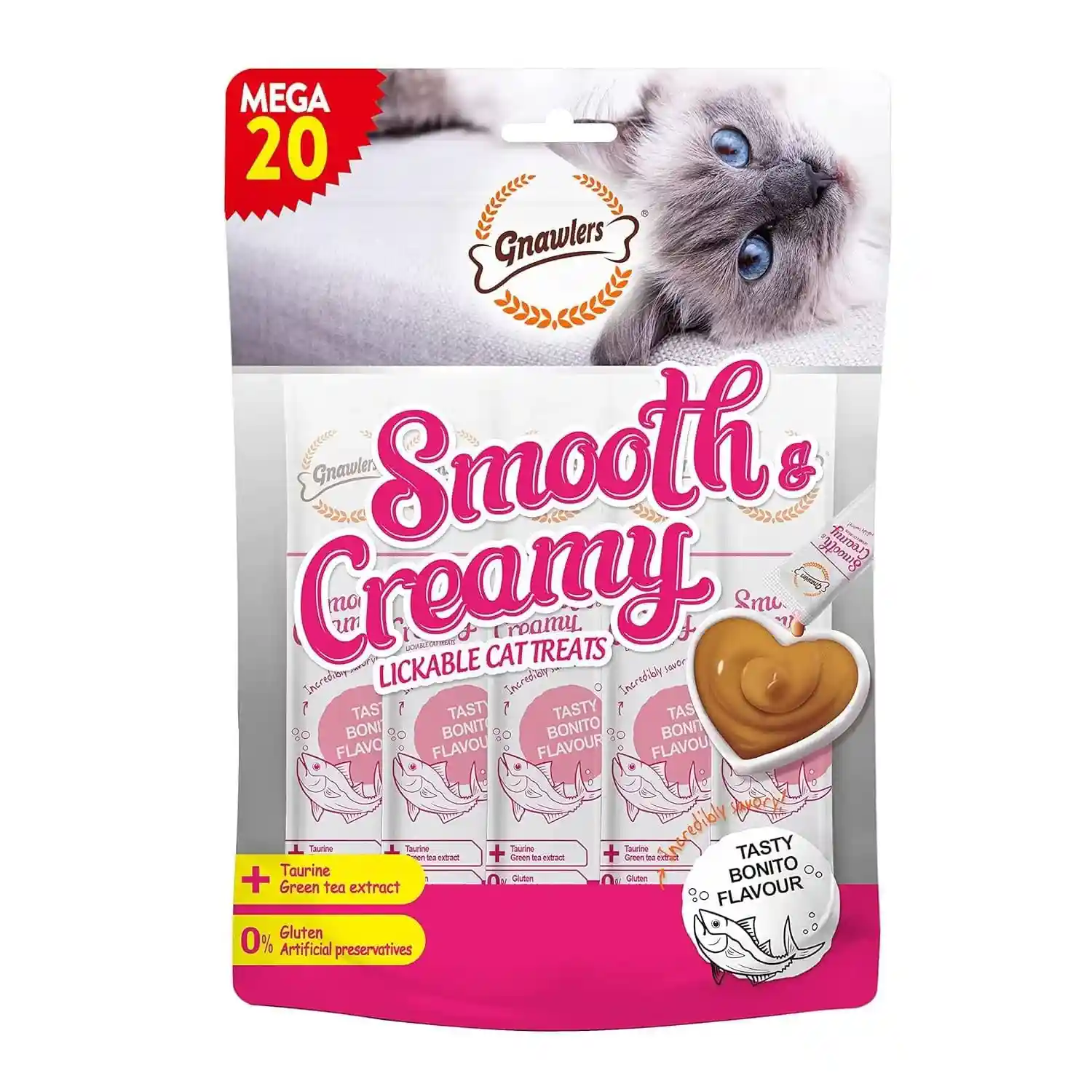 Z9rjHKokg-product.webp Gnawlers Creamy Treats Bonito Flavour Pack of 20 Tubes
