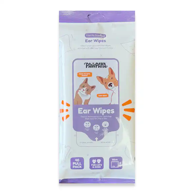 Pawpaya Ear Wipes for Dogs and Cats, 40 Pcs