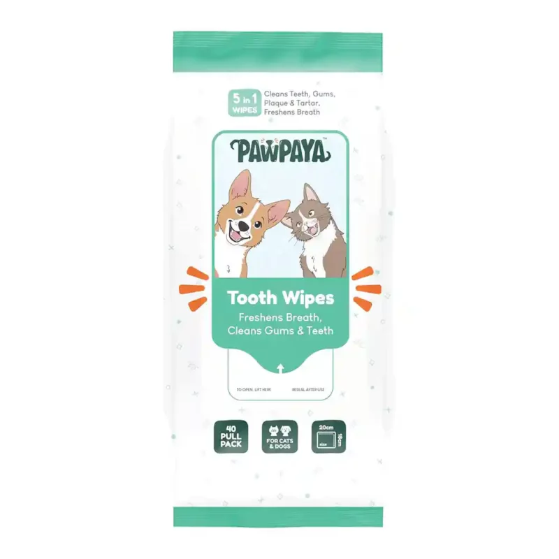 Pawpaya Tooth Wipes for Dogs and Cats, 40 Wipes