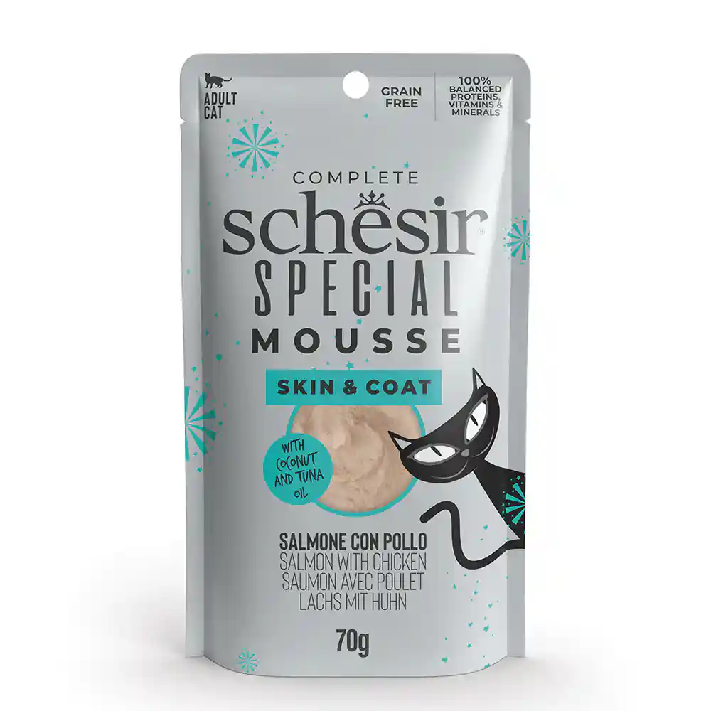 fFAhKTTMO-product.webp Schesir Cat Mousse Skin & Coat Salmon with Chicken 70 g