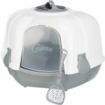 Trixie Maro Corner Litter Tray With Hood, 60 x 43 x 52 cm (Light Grey Granite)