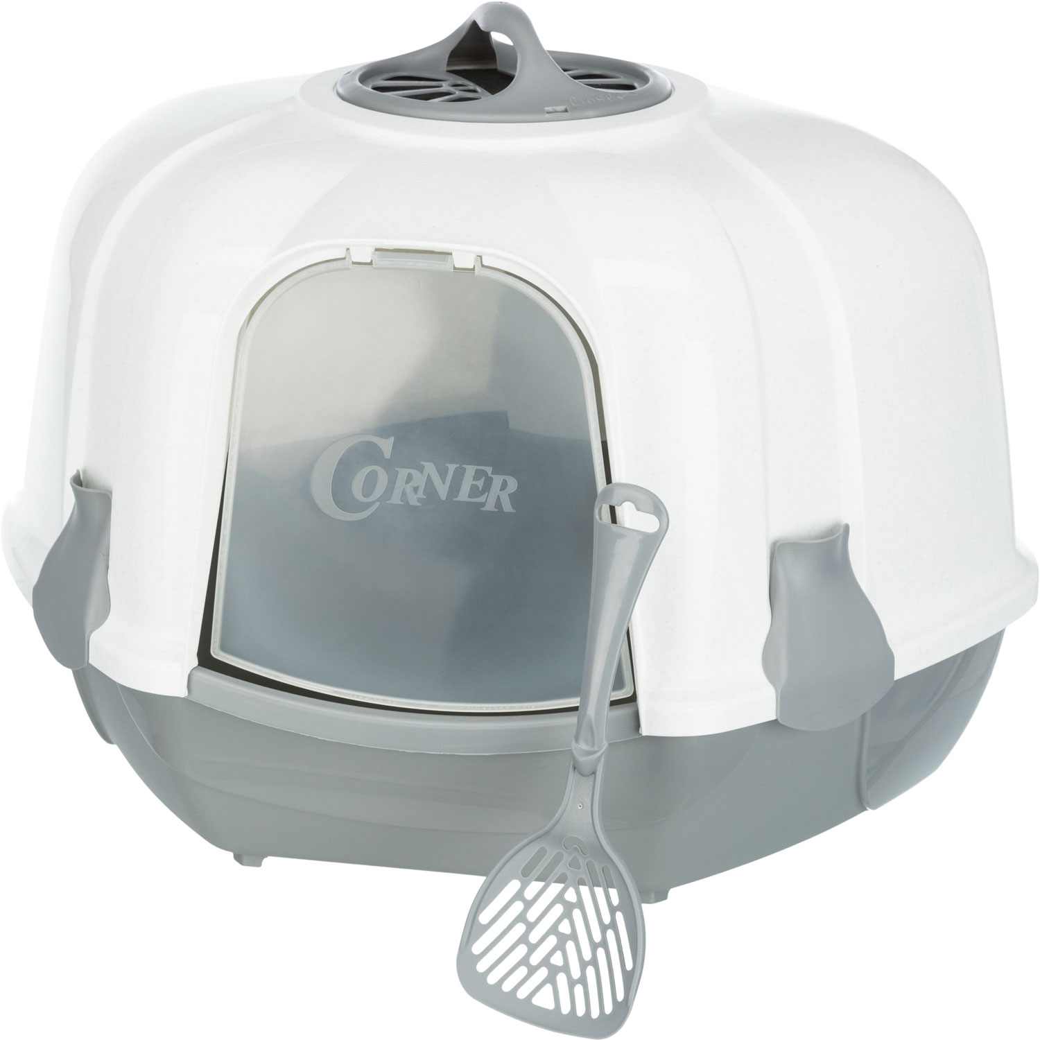 hoMBhWW00-Trixie-Maro-Corner-Litter-Tray-With-Hood-60-×-43-×-52-cm-Light-Grey-Granite.jpeg Trixie Maro Corner Litter Tray With Hood, 60 x 43 x 52 cm (Light Grey Granite) - Image 1