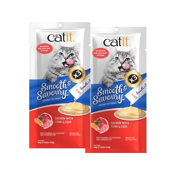 Catit Smooth & Savoury Salmon with Tuna and Crab Creamy Cat Treat, Pack of 2