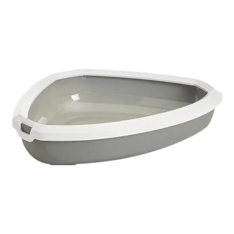 Savic Rincon Corner Cat Litter Tray + Rim - Cold Grey - 23 x 18 x 5 Inch