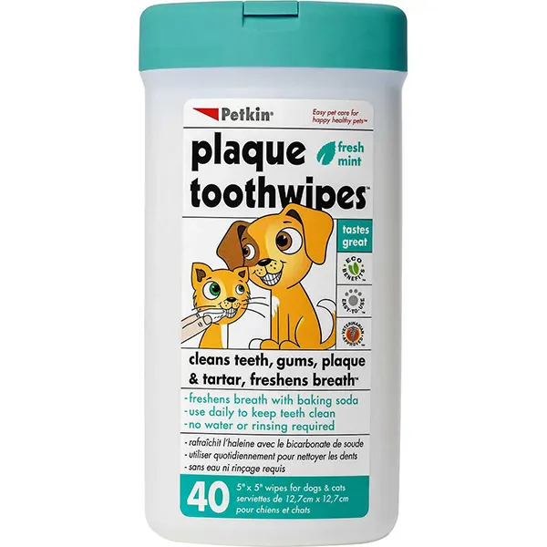 Petkin Plaque Fresh Mint Dog & Cat Toothwipes (40 Wipes)