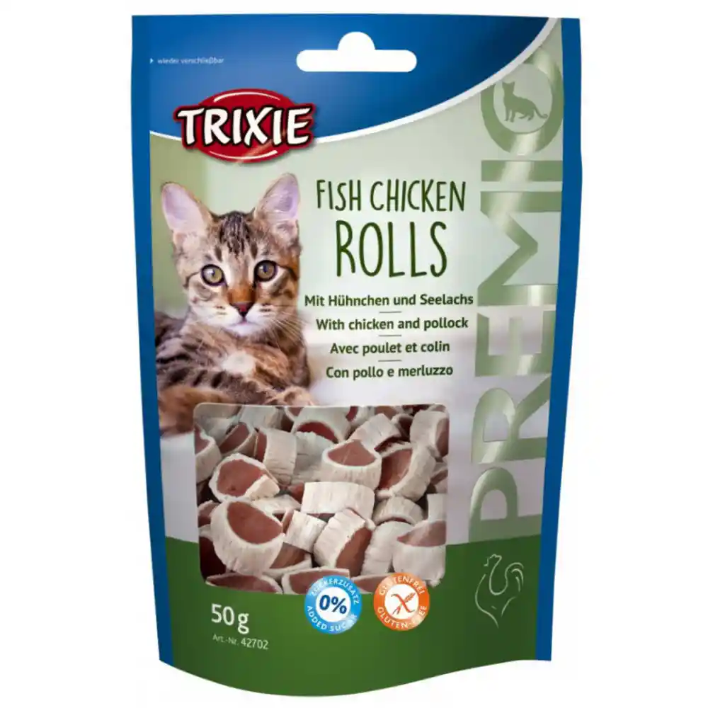 qa4pnZo4d-product.webp Trixie Premio Fish and Chicken Rolls Cat Treats, 50g - Image 1