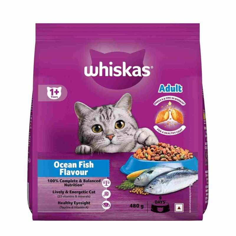Whiskas Ocean Fish Flavour Adult Cat Dry Food, 480 g